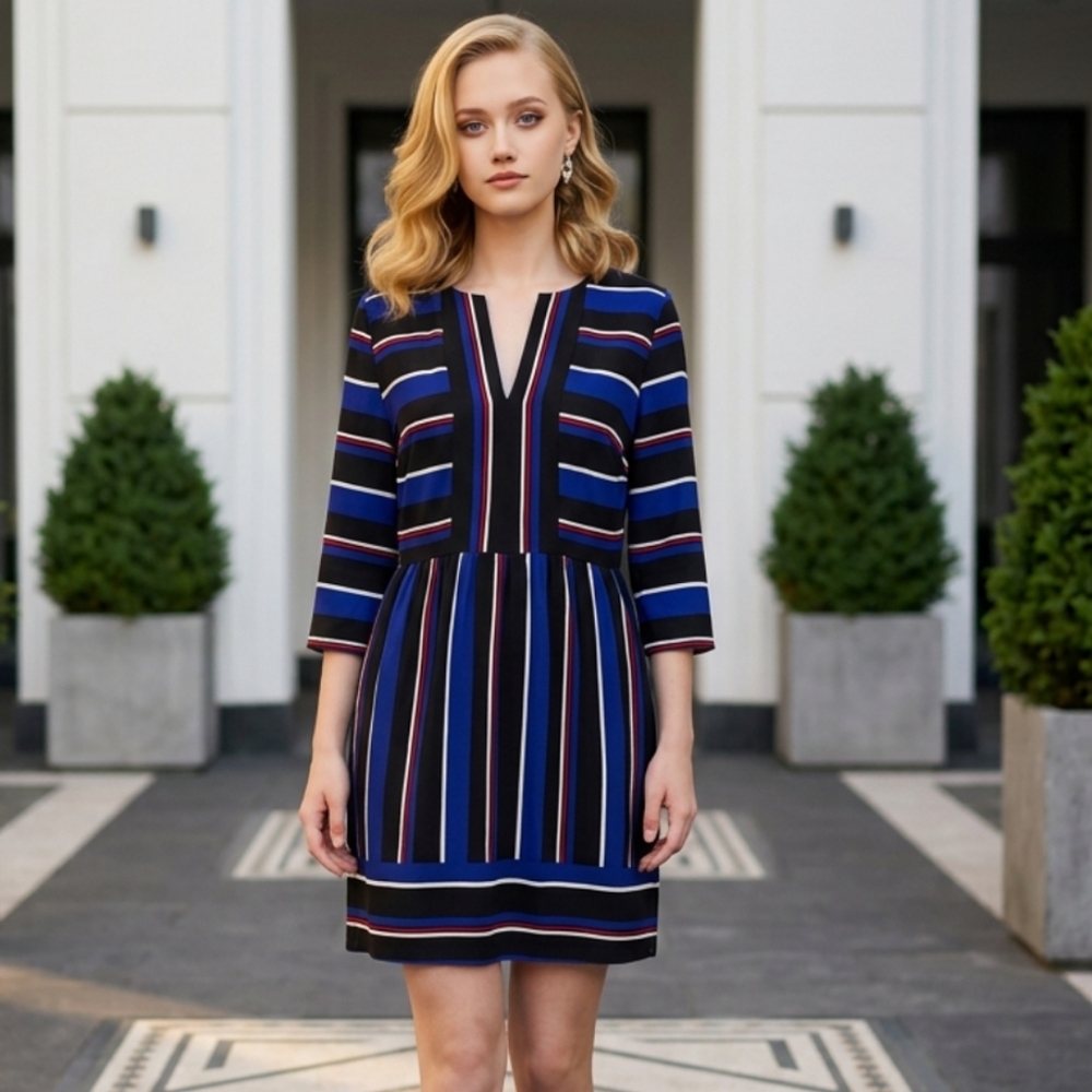Charles Henry Striped Mini Dress